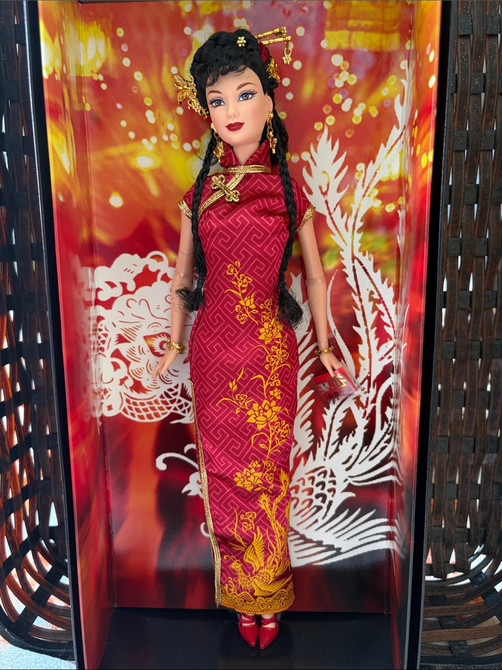 Mattel Red and Gold Embroidered Cheongsam Maxi Dress Doll